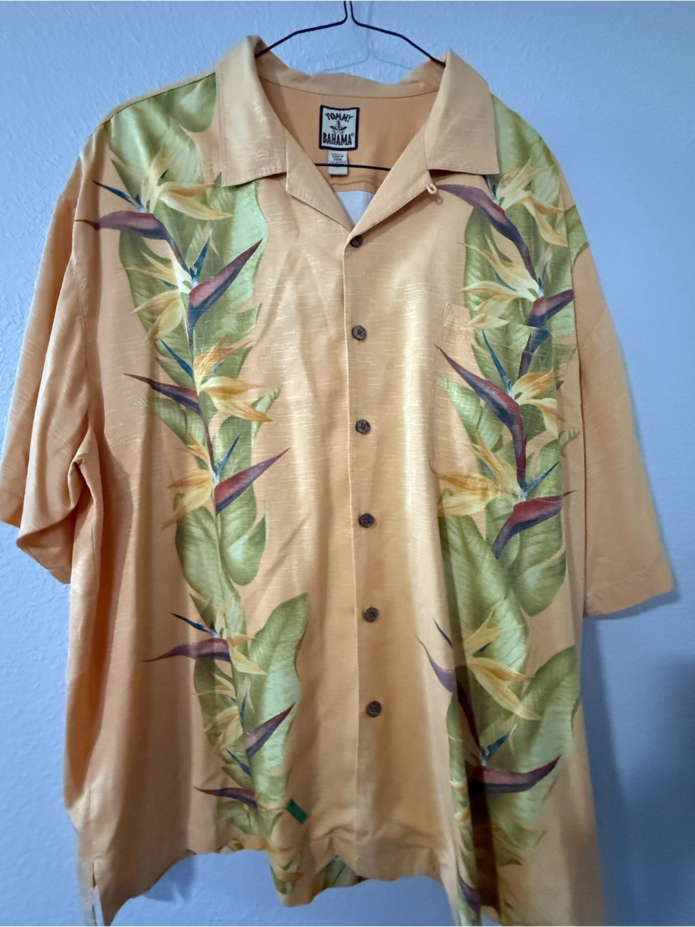 Tommy Bahama Yellow Tropical Print Camp Shirt 2XL Silk